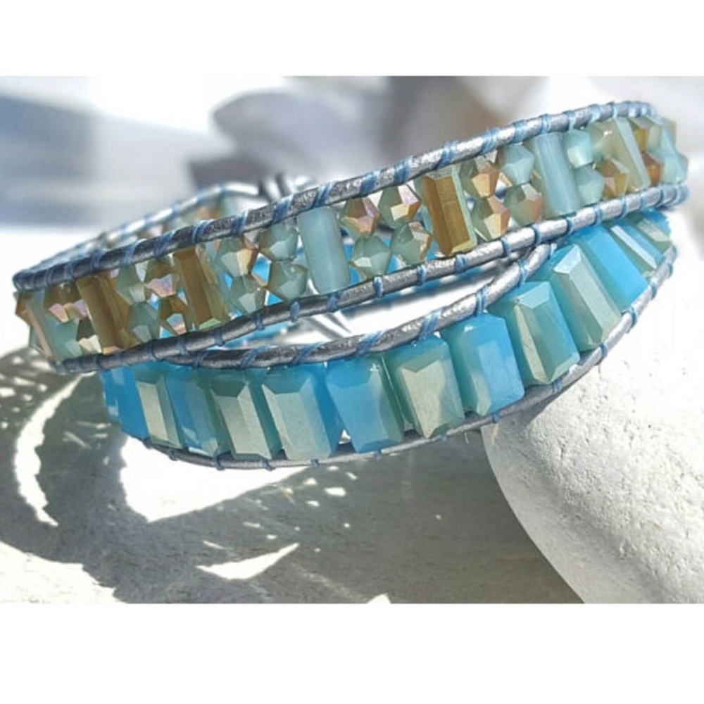 Gorgeous Double Grey Leather Wrap Bracelet !🤩